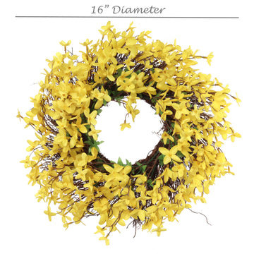 Artificial  Forsythia Wreath on Grapevine Ring-16" Forsythia Wreath ArtificialFlowers